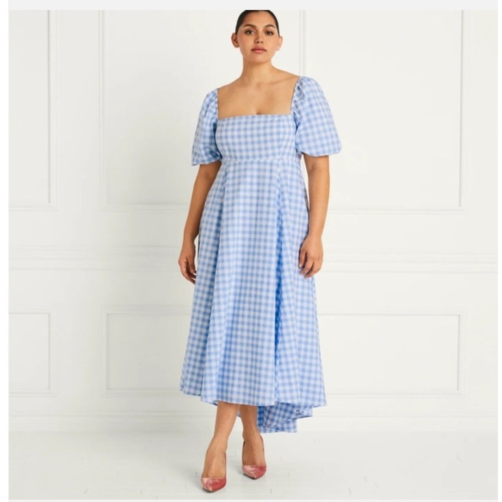 Hill House Home Blue Gingham Matilda Dress Smocked Midi Puff Sleeve XS Cotton